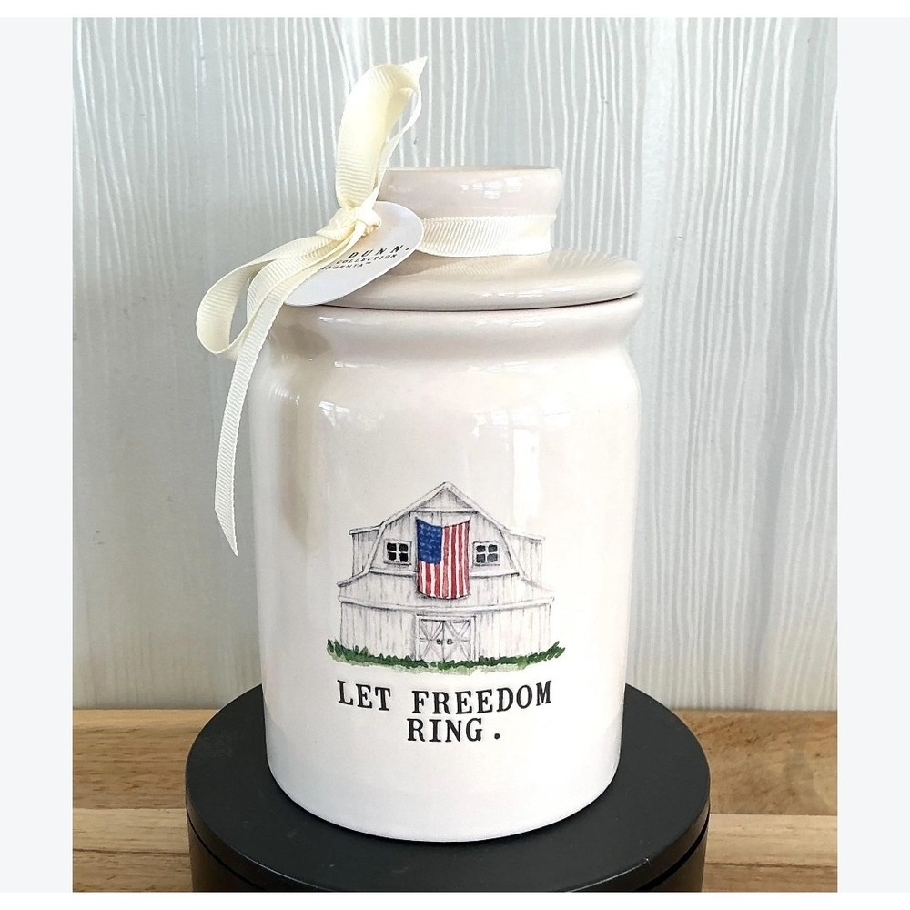 Rae Dunn Let Freedom Ring Barn American Flag Ceramic Canister Jar 250th Anniv
